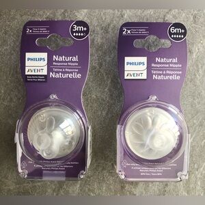 Philips Avent Natural 3m+ flow 4 and 6m+ flow 5 bottle nipples (unused but open)